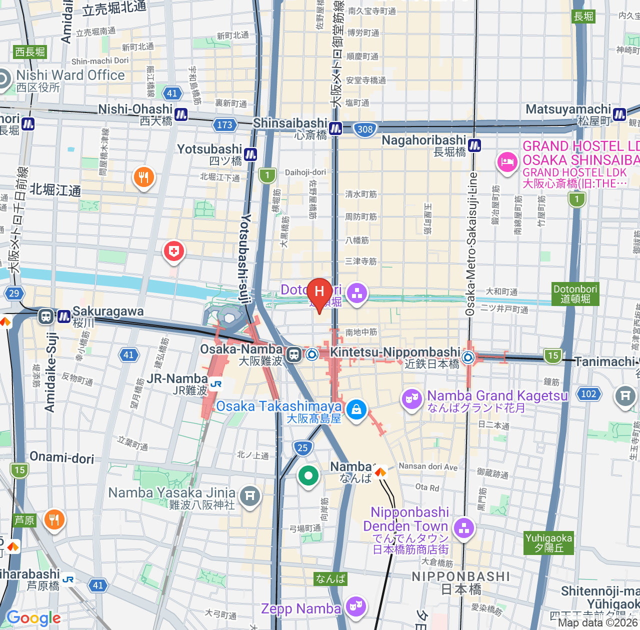 รีวิว Acro Capsule Hotel Namba Dotonbori - แนะนำโรงแรมทำเลดีในโอซาก้า map