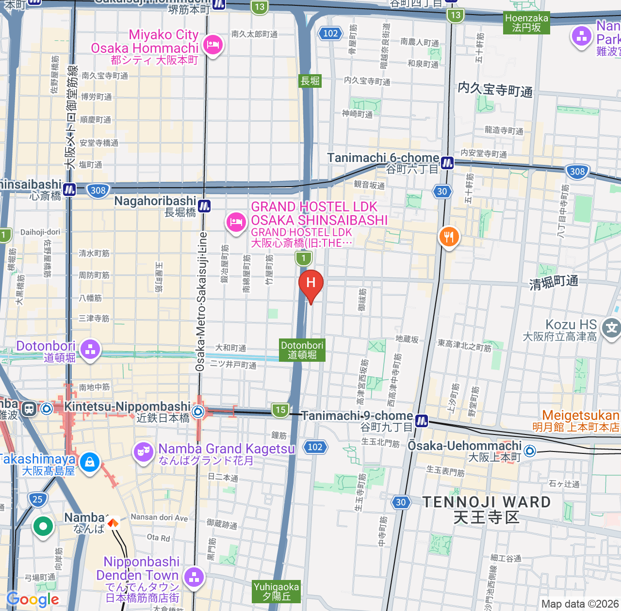 รีวิว Dotonbori Crystal Hotel II - แนะนำโรงแรมทำเลดีในโอซาก้า map