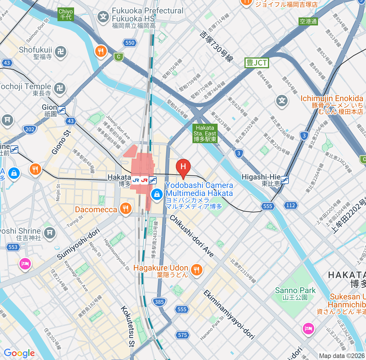 รีวิว JR Kyushu Hotel Blossom Fukuoka - แนะนำโรงแรมทำเลดีในฟูกูโอกะ map