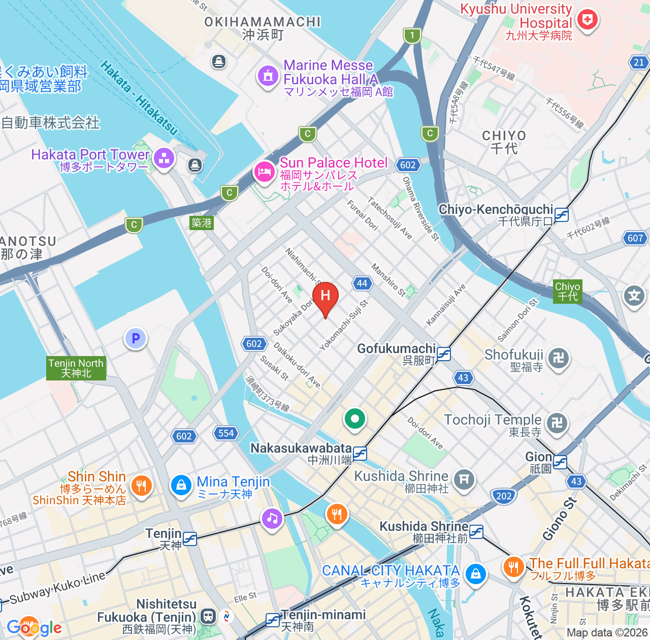 รีวิว The OneFive Marine Fukuoka - แนะนำโรงแรมทำเลดีในฟูกูโอกะ map