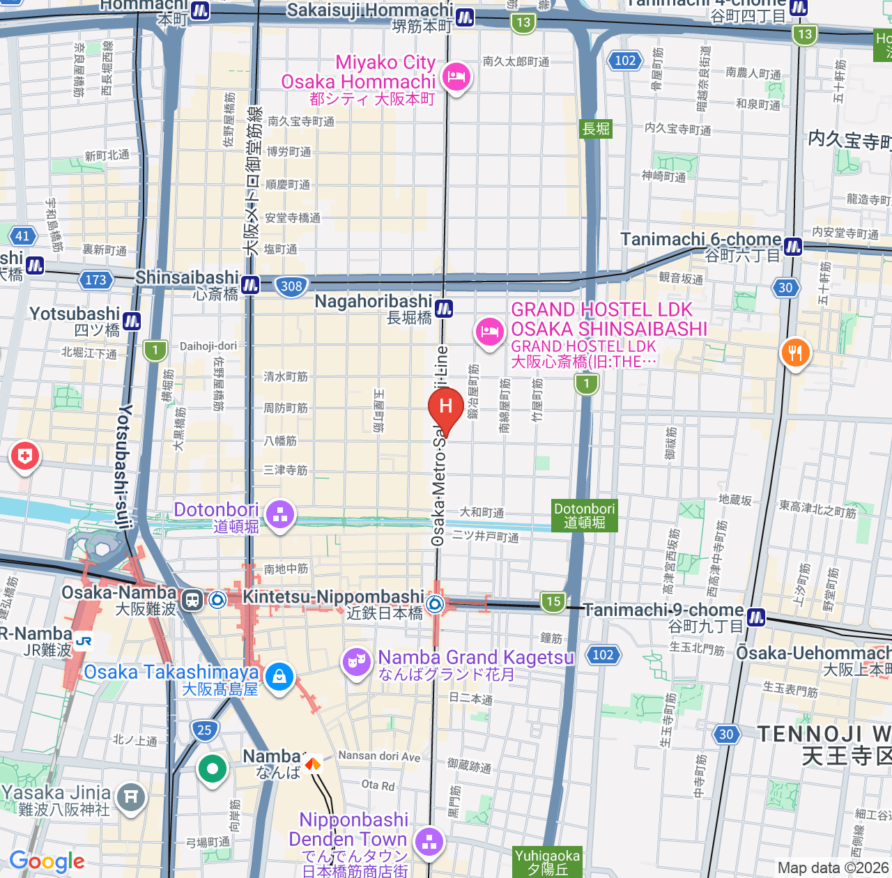 大阪心斋桥东微笑高级酒店评价汇总 - 大阪位置优越的酒店推荐 map