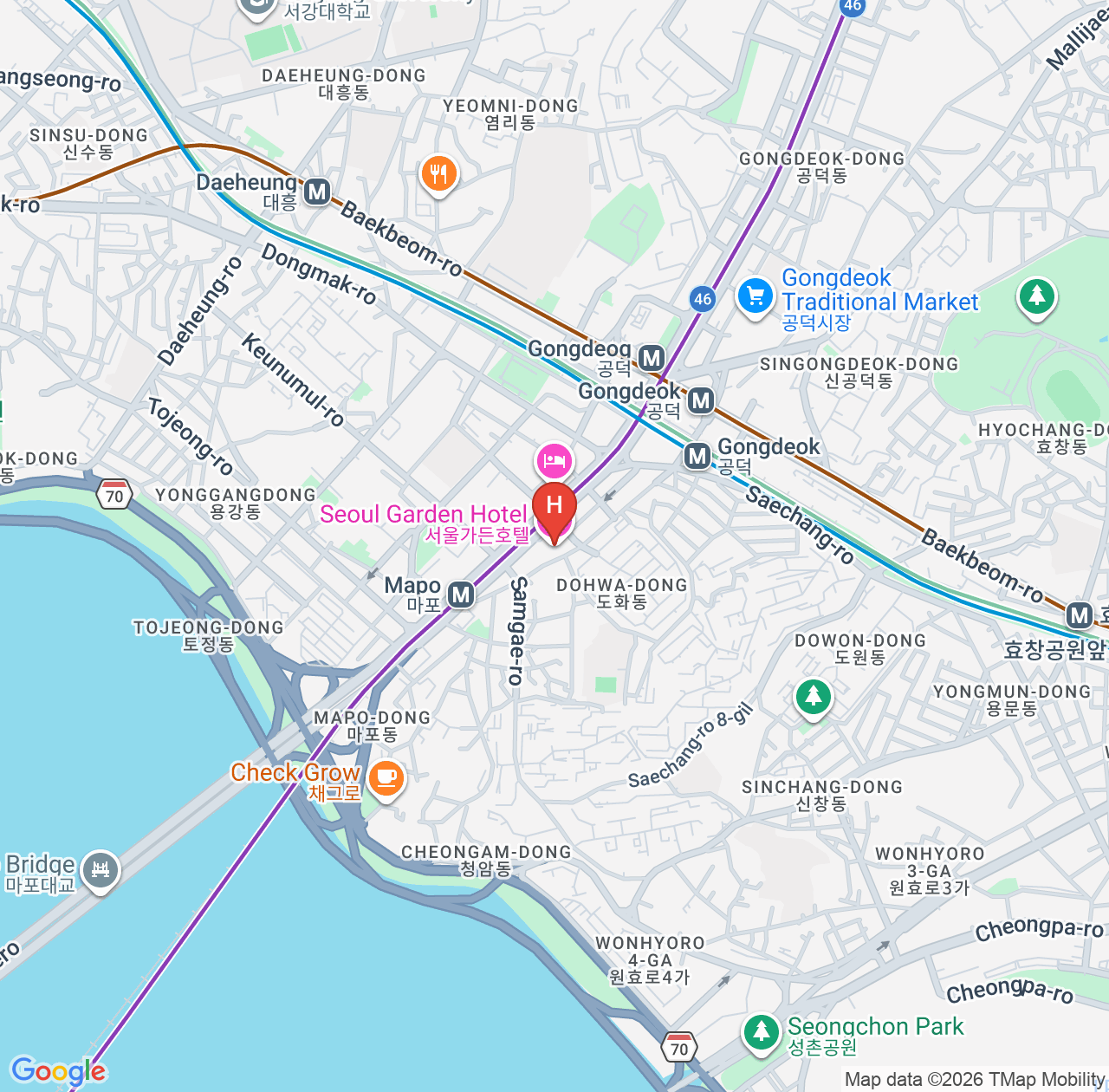 Seoul Garden Hotel Reviews Summary - Clean Accommodation Guide for Business Trips and Sightseeing Near Mapo Station map