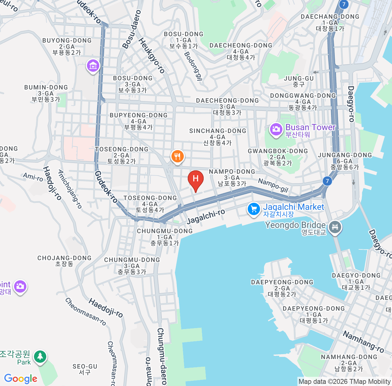 รวมรีวิว Busan Cotice the Bridge - วิเคราะห์ข้อดีข้อเสียที่พักสร้างใหม่ใกล้สถานี Jagalchi map