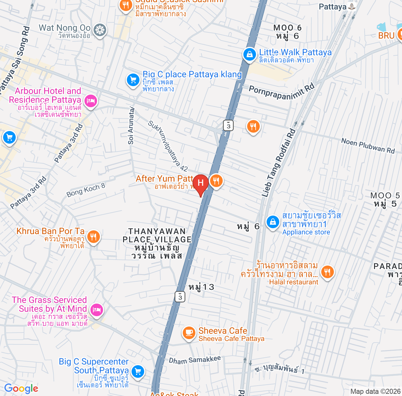 Vané Mané Hotel Pattaya Review Summary - A Quiet and Clean Stay near Pattaya Central map