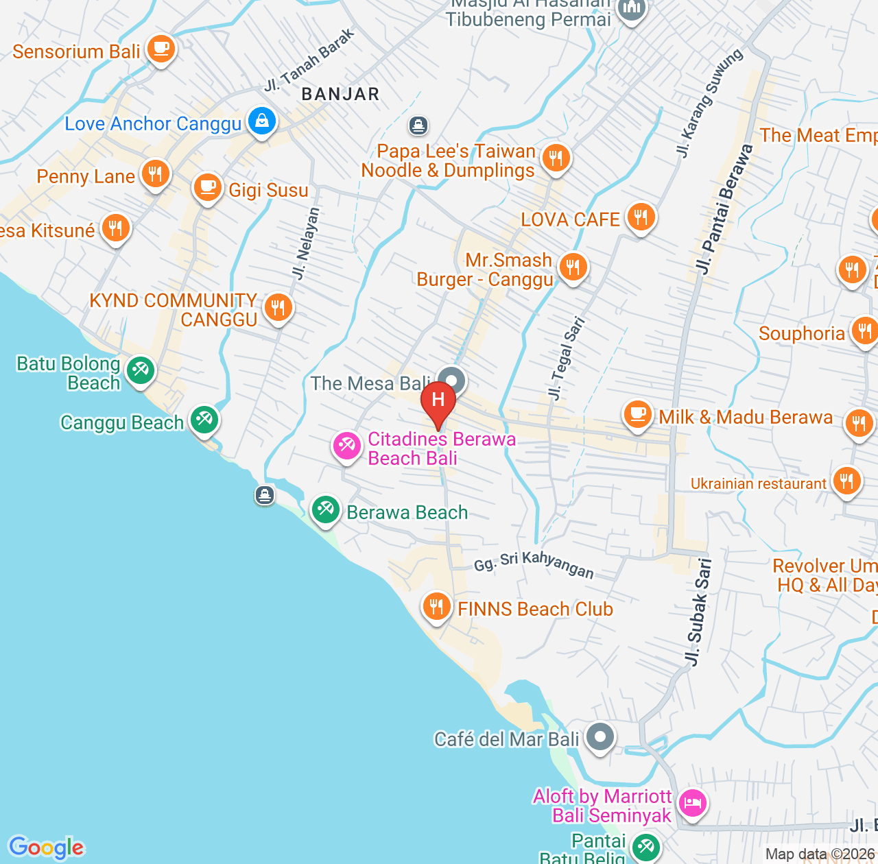 巴厘岛仓古科姆酒店评价汇总 - 体验仓古冲浪潮流与屋顶泳池的推荐住宿 map